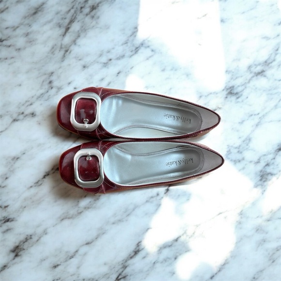 Kelly & Katie Maroon Flats with Silver Buckle - Picture 2 of 4